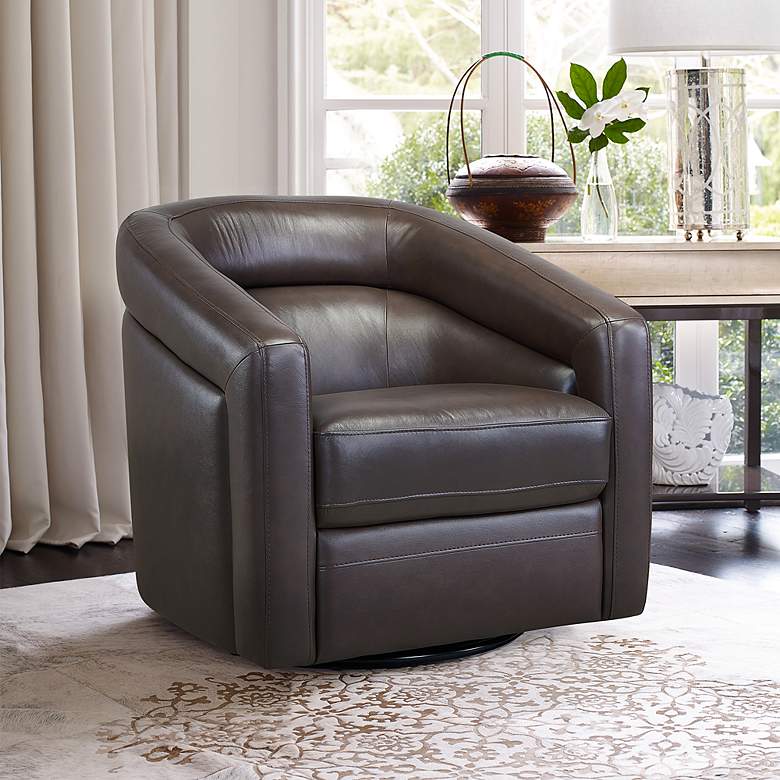 Image 1 Armen Living Desi 32" Wide Espresso Brown Leather Swivel Accent Chair