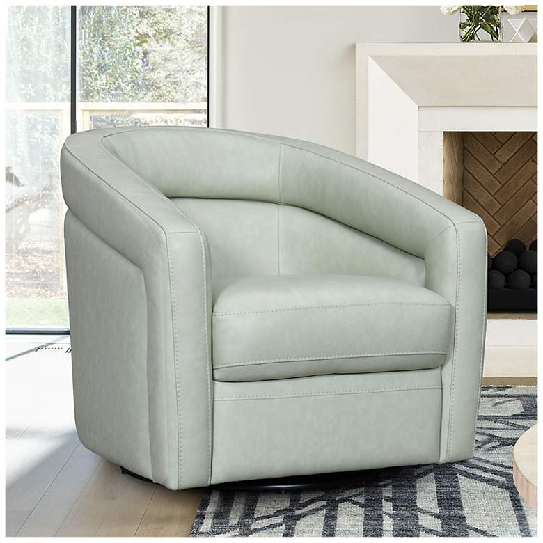 Image 1 Armen Living Desi 32" Wide Mint Green Leather Swivel Accent Chair