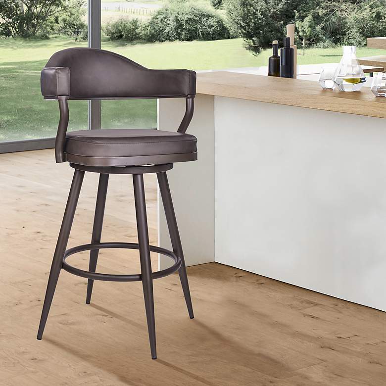 Image 1 Armen Living Justine 30" Brown Faux Leather and Brown Metal Bar Stool