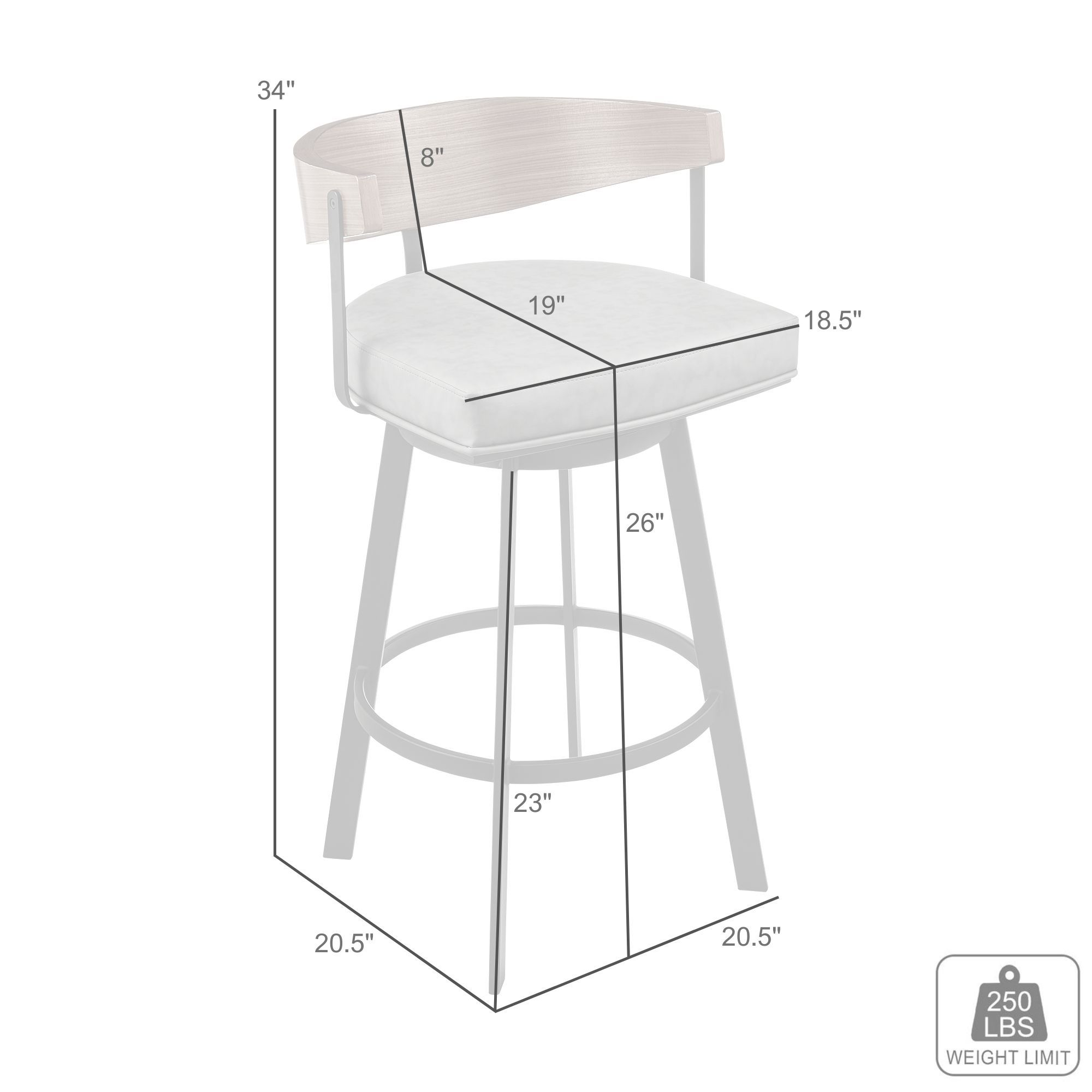 Armen Living Lacey 26 in. Counter Stool in Iron, Vintage Gray Faux Leather
