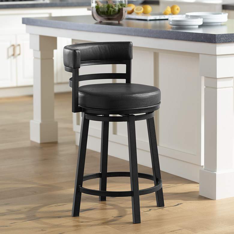 Image 1 Armen Living Madrid 26 1/2" Black Faux Leather Swivel Counter Stool