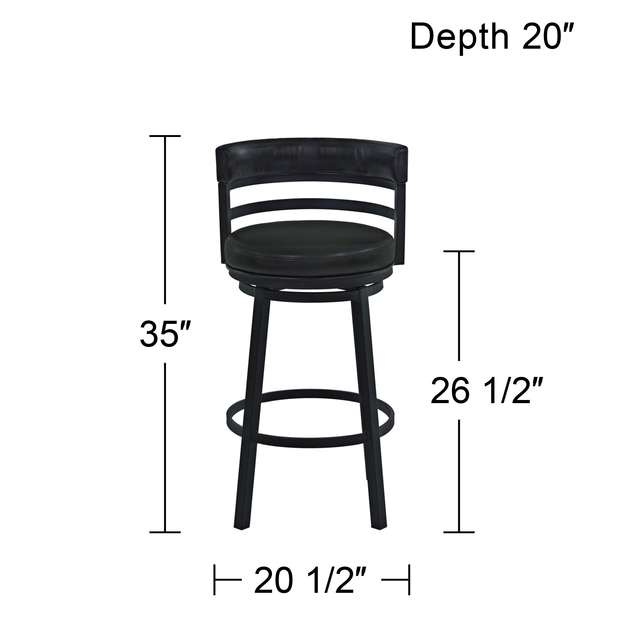 Armen Living Madrid 26 1/2" Black Faux Leather Swivel Counter Stool