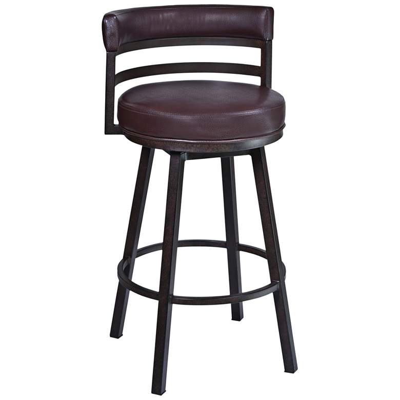 Image 3 Armen Living Madrid 26 1/2" Brown Faux Leather Swivel Counter Stool