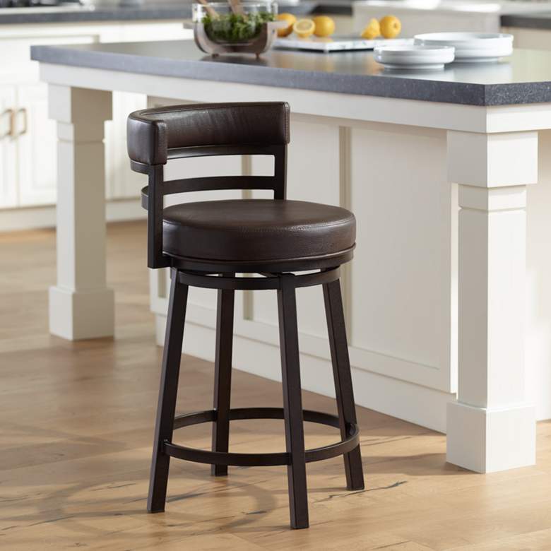 Image 1 Armen Living Madrid 26 1/2" Brown Faux Leather Swivel Counter Stool