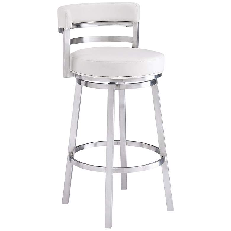 Image 2 Armen Living Madrid 26" White Faux Leather Swivel Counter Stool