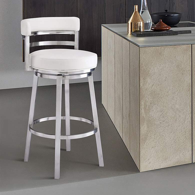 Image 1 Armen Living Madrid 26" White Faux Leather Swivel Counter Stool