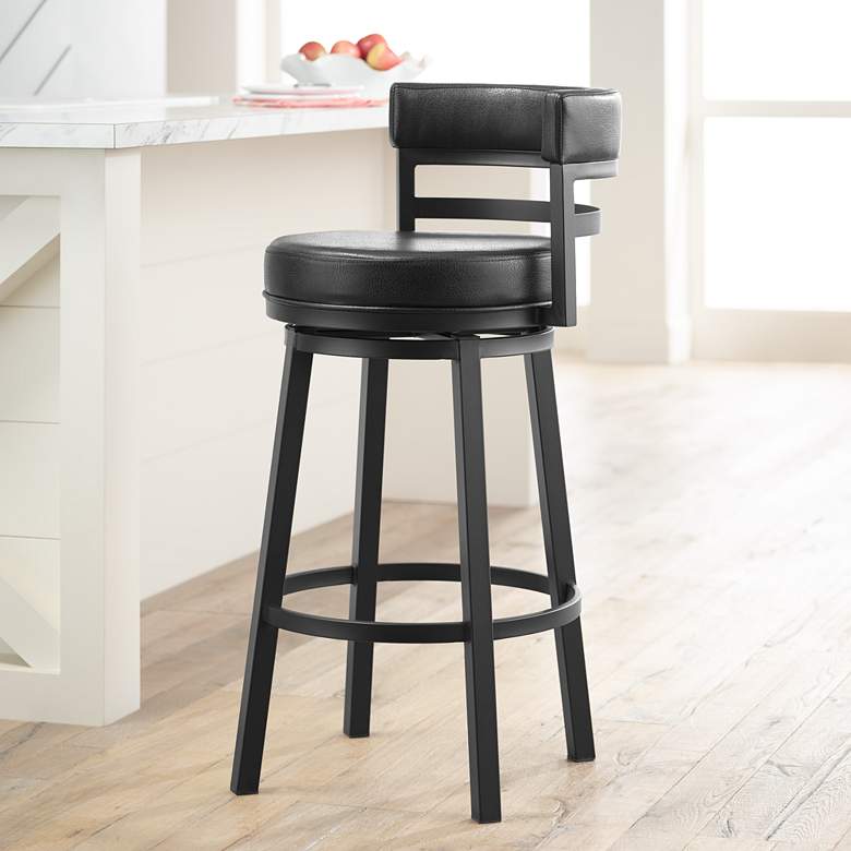 Image 2 Armen Living Madrid 30 1/2" Ford Black Faux Leather Swivel Bar Stool