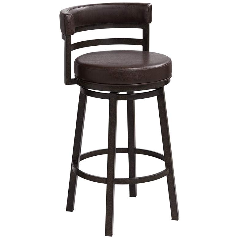 Image 3 Armen Living Madrid 30" Ford Brown Faux Leather Swivel Bar Stool