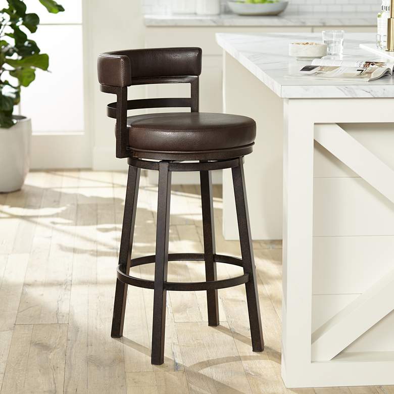 Image 2 Armen Living Madrid 30" Ford Brown Faux Leather Swivel Bar Stool