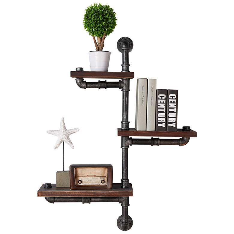 Image 1 Armen Living Orton 38" Pine Wood Gray Industrial Floating Wall Shelf