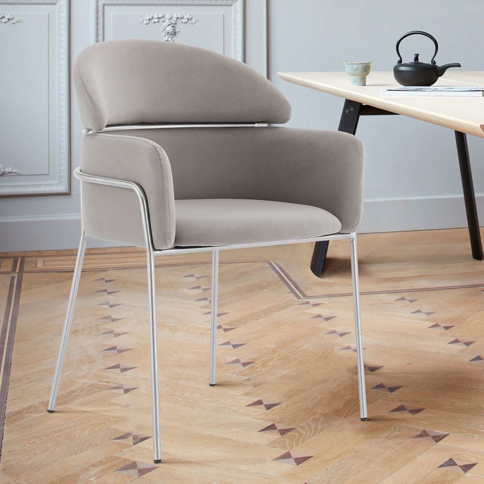 Image 7 Armen Living Portia 23" Silver and Gray Velvet Dining Chairs Set of 2 more views