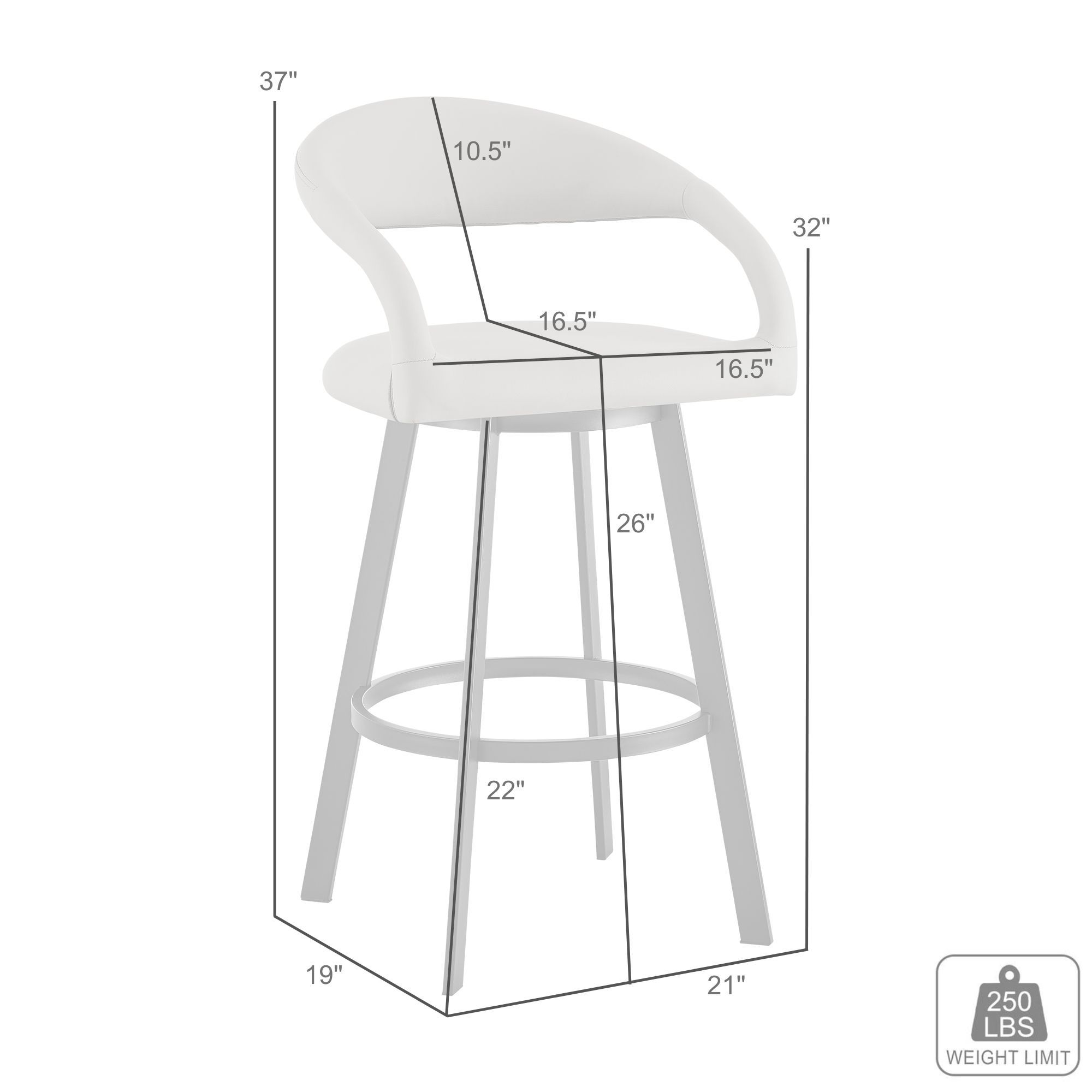 Armen Living Ramona 26 in. Counter Stool in Iron, Light Gray Faux Leather