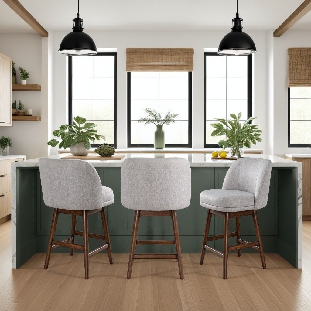 Image 2 Armen Living Sadie Wood 26 in. Counter Height Barstool in Taupe Fabric more views