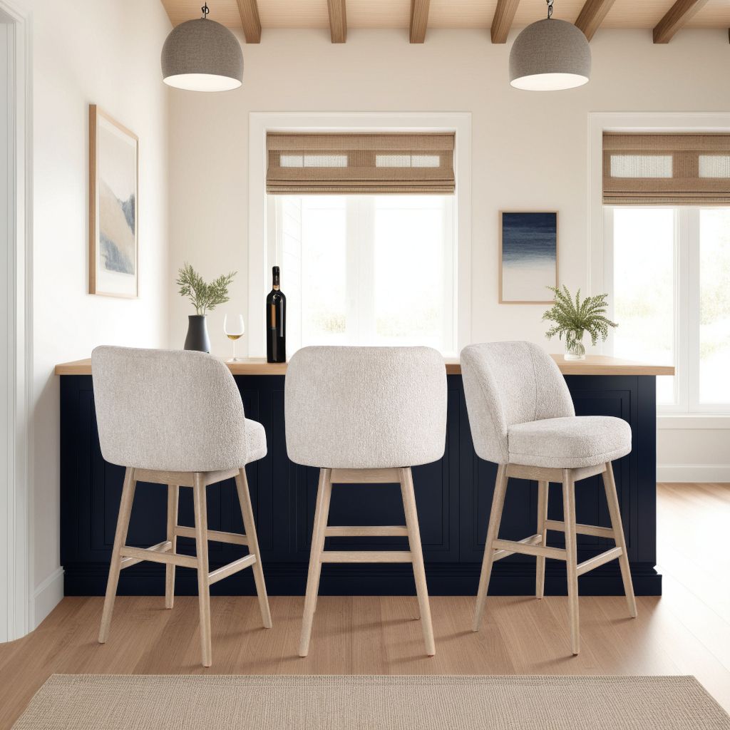 Image 2 Armen Living Sadie Wood 30 in. Bar Height Barstool in Ancient Stone Fabric more views