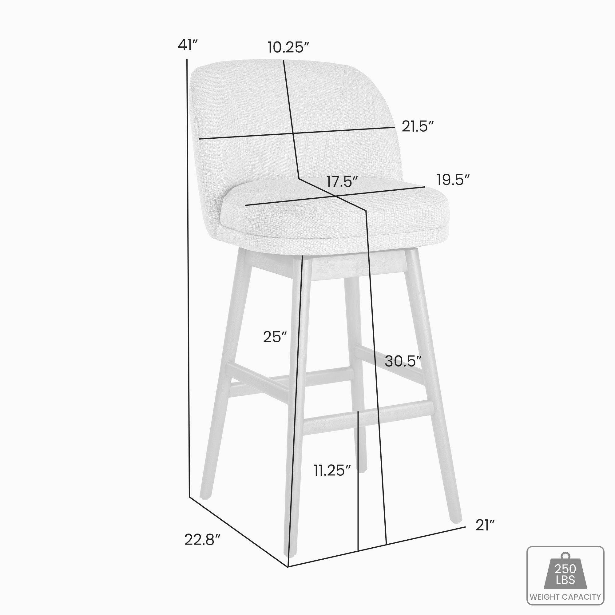 Armen Living Sadie Wood 30 in. Bar Height Barstool in Ancient Stone Fabric