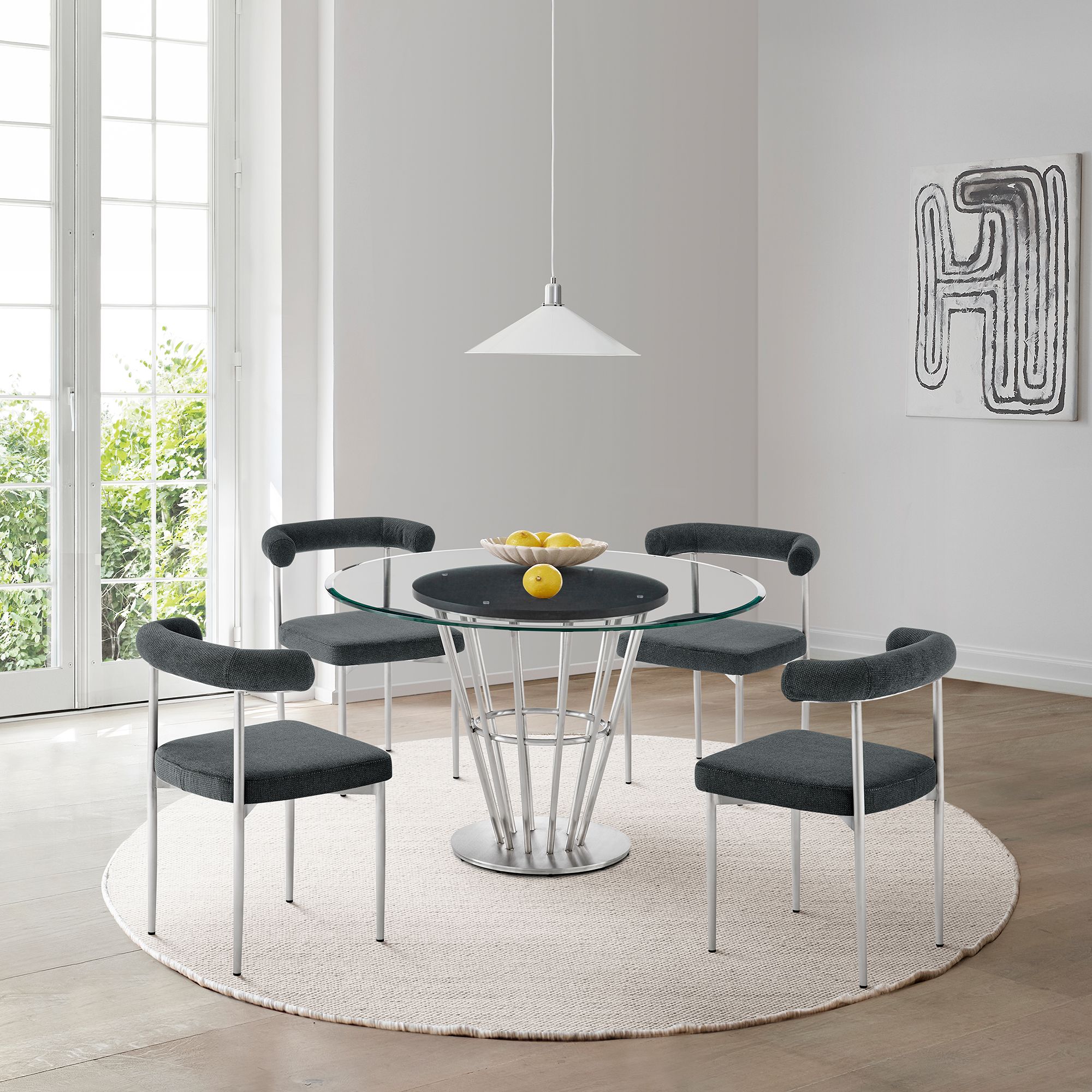 Armen Living Shannon 23 1/2" Charcoal Fabric Dining Chairs Set of 2