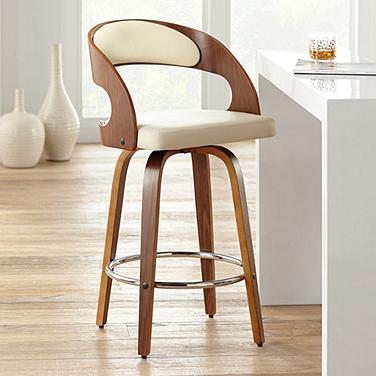 Armen Living Shelly 25 3/4" Cream Faux Leather Swivel Counter Stool