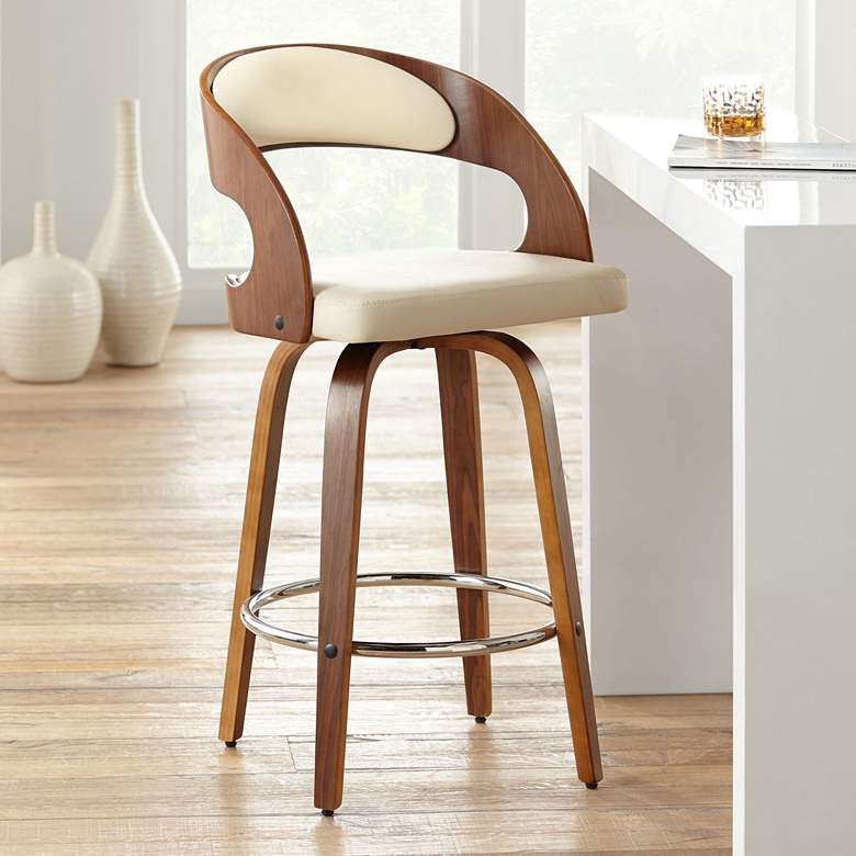 Image 1 Armen Living Shelly 25 3/4" Cream Faux Leather Swivel Counter Stool