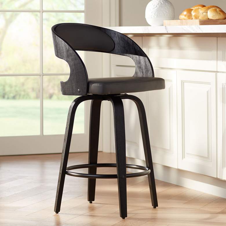 Image 1 Armen Living Shelly 25 3/4" Gray Faux Leather Swivel Counter Stool