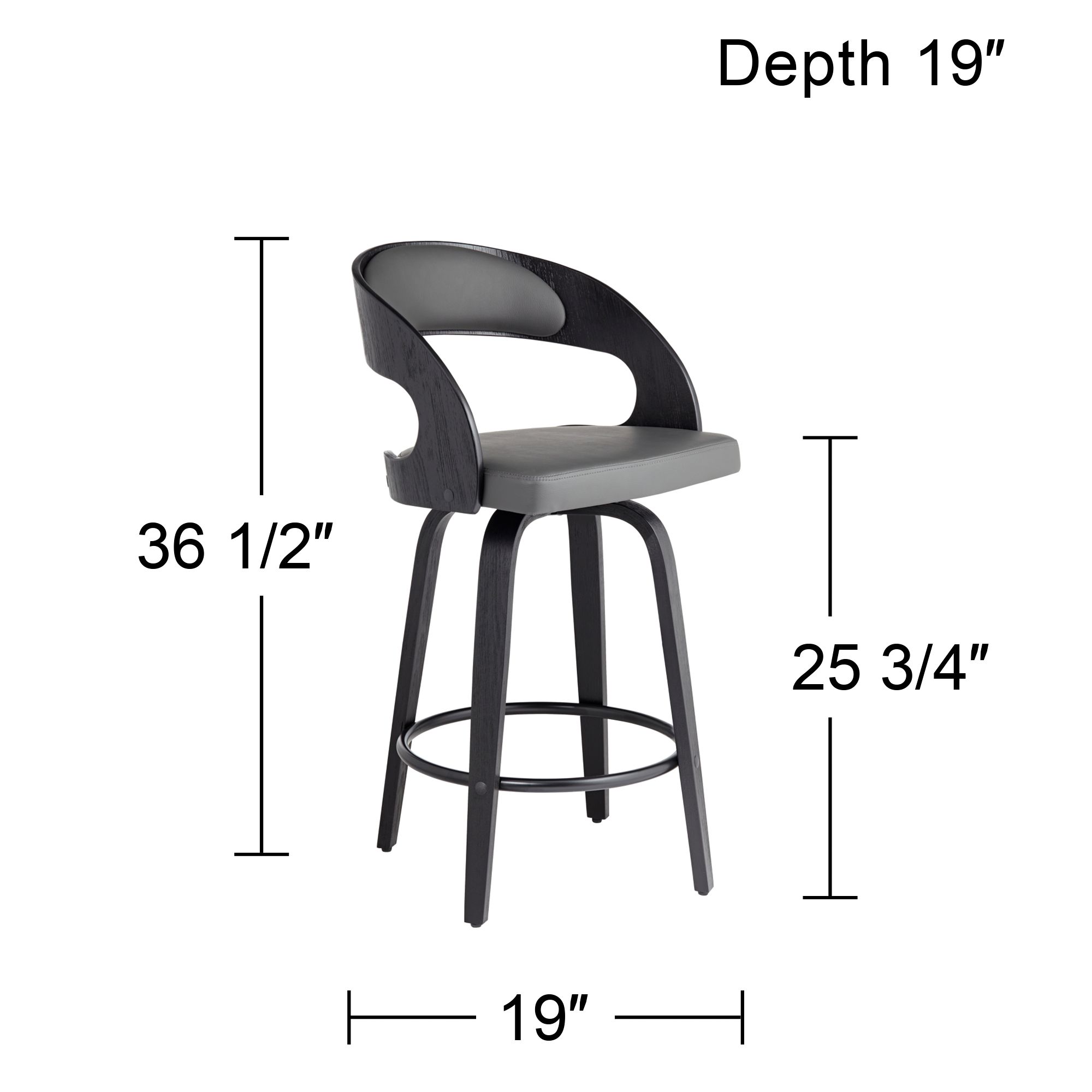 Armen Living Shelly 25 3/4" Gray Faux Leather Swivel Counter Stool