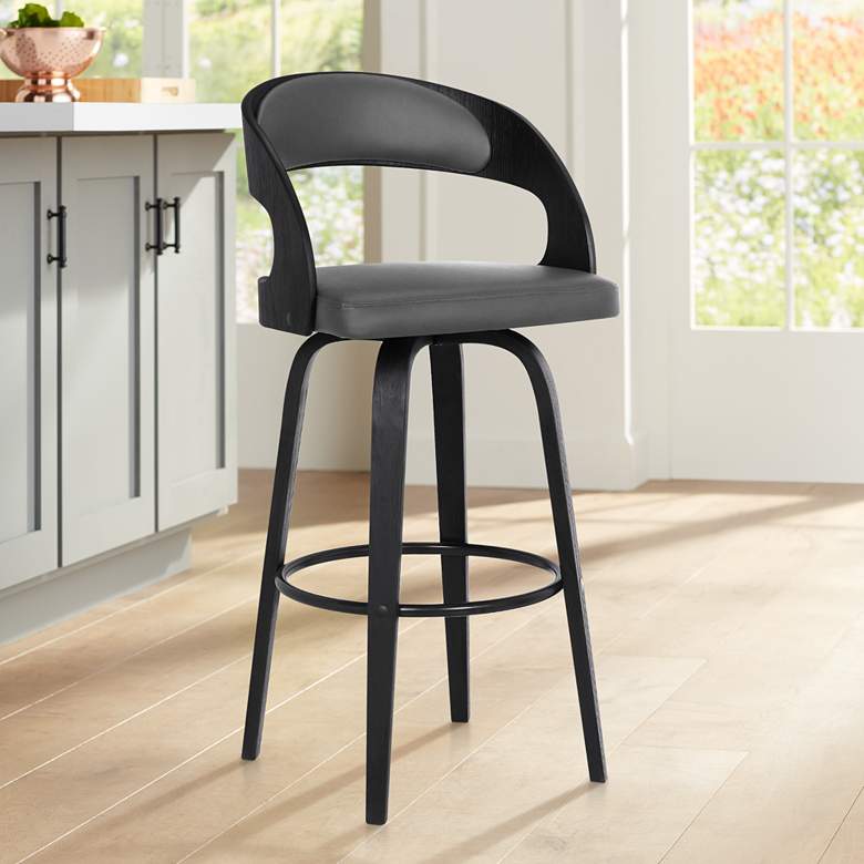 Image 1 Armen Living Shelly 29 3/4" Gray Faux Leather Swivel Bar Stool