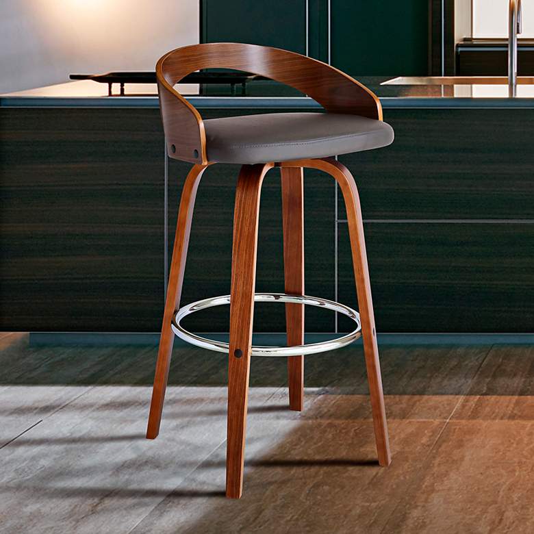 Image 1 Armen Living Sonia 30" Modern Gray Faux Leather Swivel Bar Stool