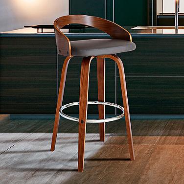 Armen Living Sonia 30" Modern Gray Faux Leather Swivel Bar Stool