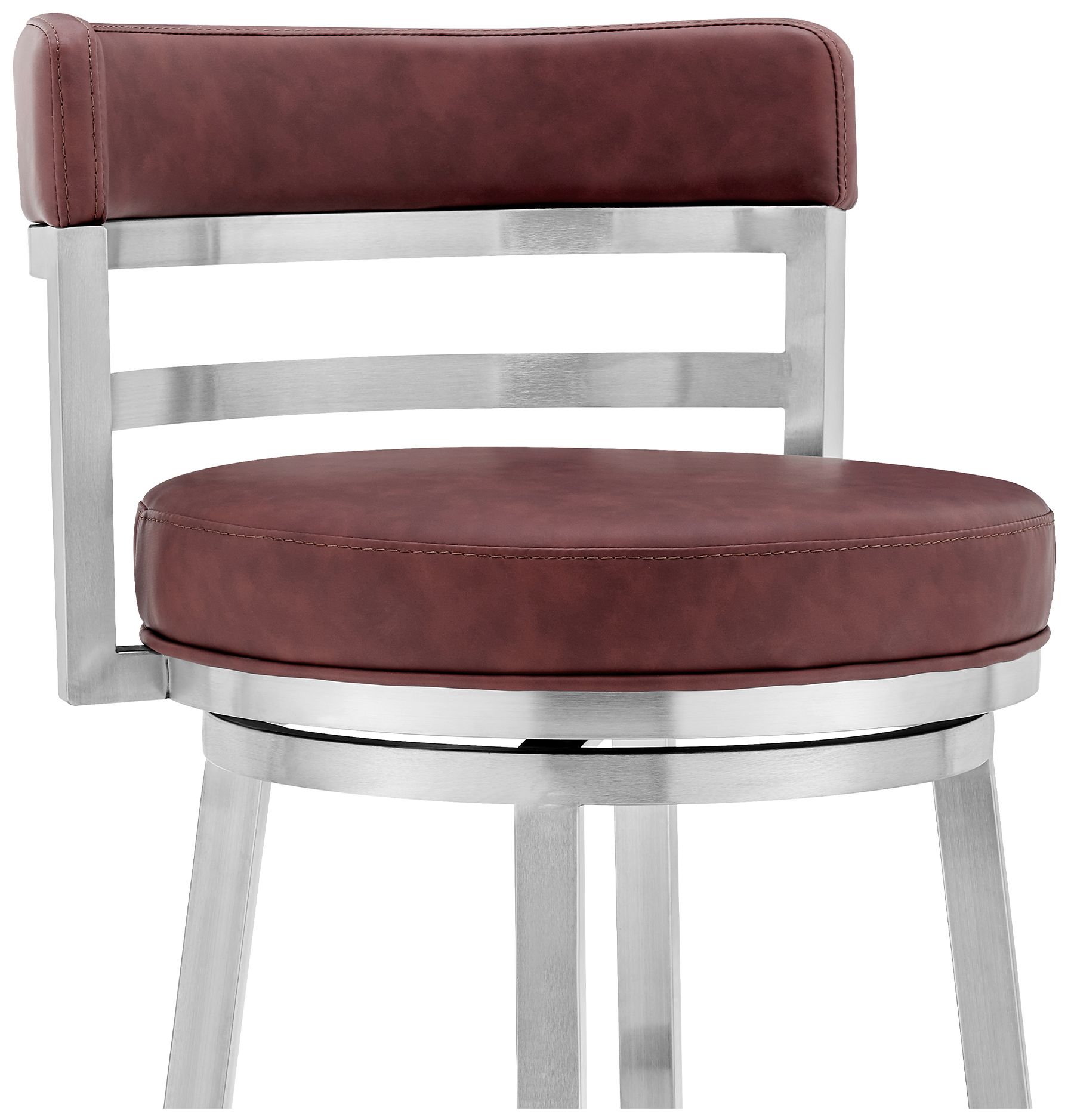 Image 6 Armen Living Titana 20" Wide Steel Red Faux Leather Swivel Barstool more views