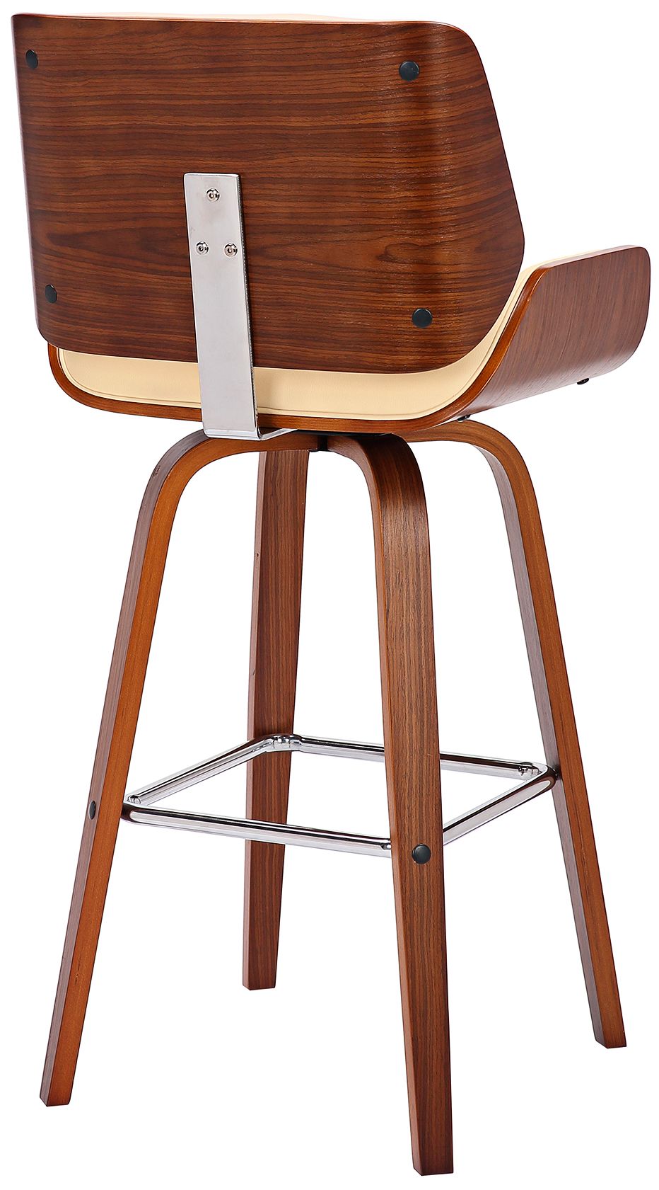 Armen Living Tyler 26" Cream Faux Leather Walnut Wood Swivel Barstool
