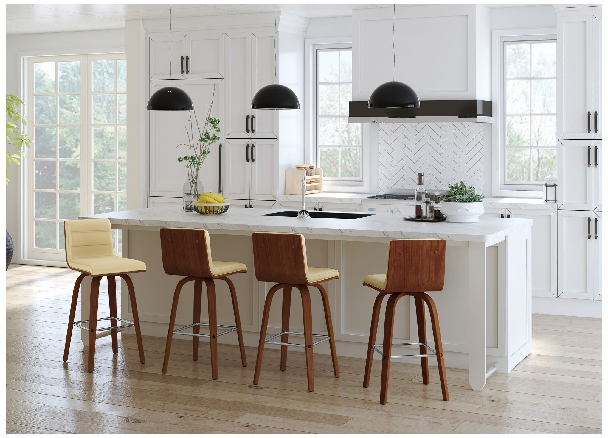 Armen Living Vienna 25 1/4" Cream and Walnut Swivel Counter Stool in scene