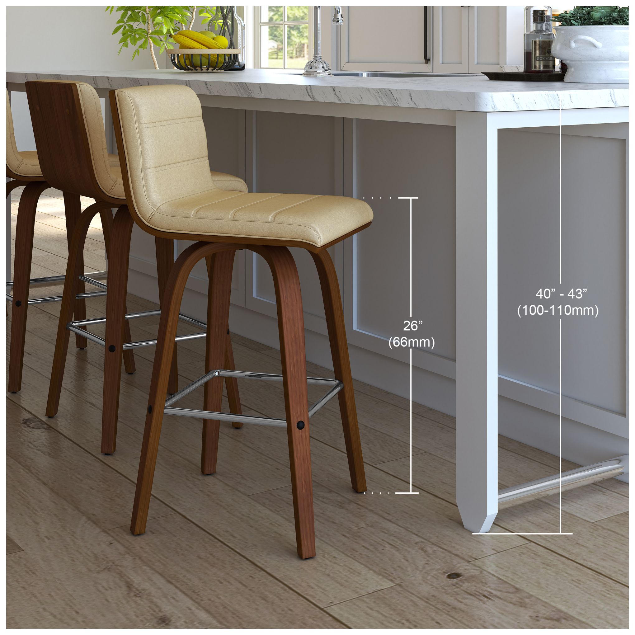 Armen Living Vienna 25 1/4" Cream and Walnut Swivel Counter Stool in scene