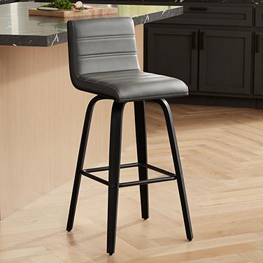 Armen Living Vienna 29 1/2" Gray Faux Leather Modern Swivel Bar Stool