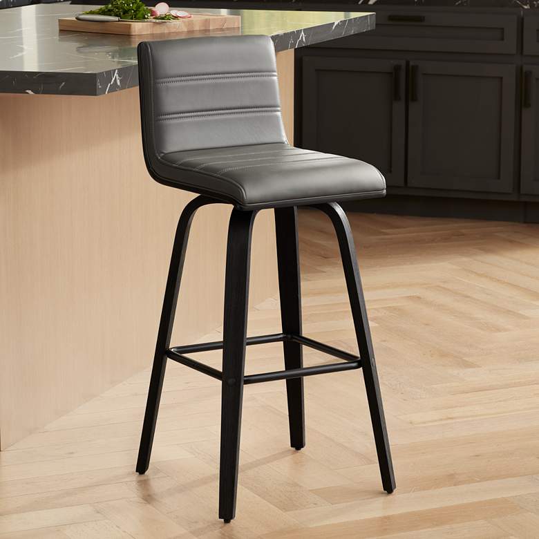 Image 1 Armen Living Vienna 29 1/2" Gray Faux Leather Modern Swivel Bar Stool