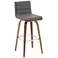 Armen Living Vienna 29 1/2" Walnut Gray Faux Leather Swivel Bar Stool