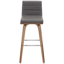 Image4 of Armen Living Vienna 29 1/2" Walnut Gray Faux Leather Swivel Bar Stool more views