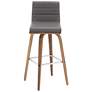Armen Living Vienna 29 1/2" Walnut Gray Faux Leather Swivel Bar Stool