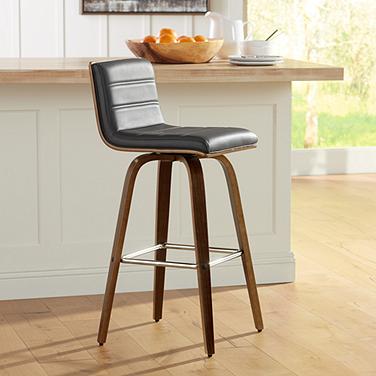 Armen Living Vienna 29 1/2" Walnut Gray Faux Leather Swivel Bar Stool
