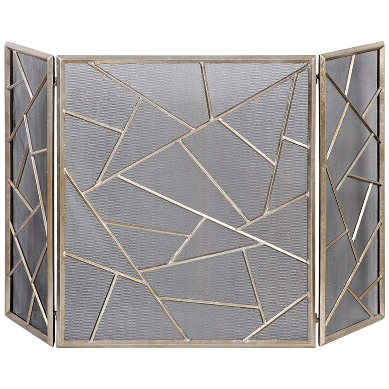 Image 1 Armino Antiqued Silver 30" High 3-Panel Fireplace Screen