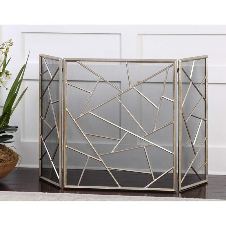 Image 2 Armino Antiqued Silver 30 inch High 3-Panel Fireplace Screen more views