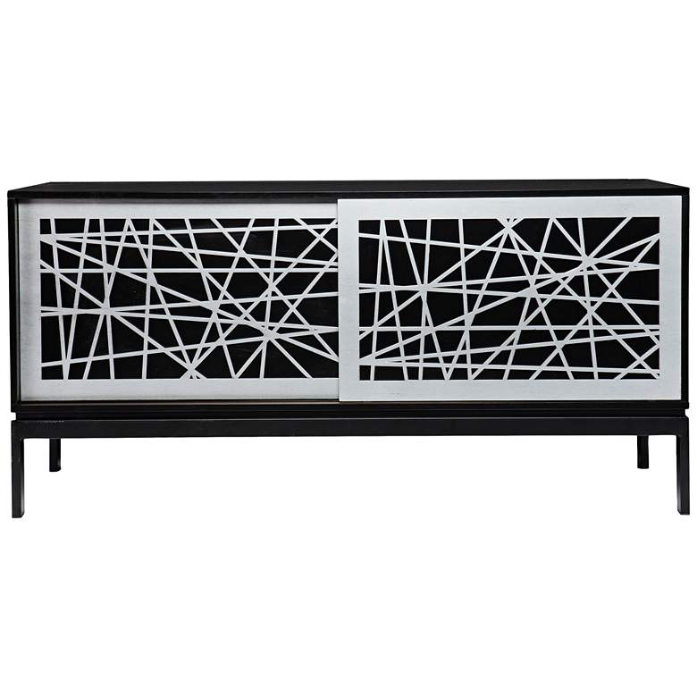 Image 3 Arminta 57" Wide Black Geometric 2-Door Wood Media Cabinet more views