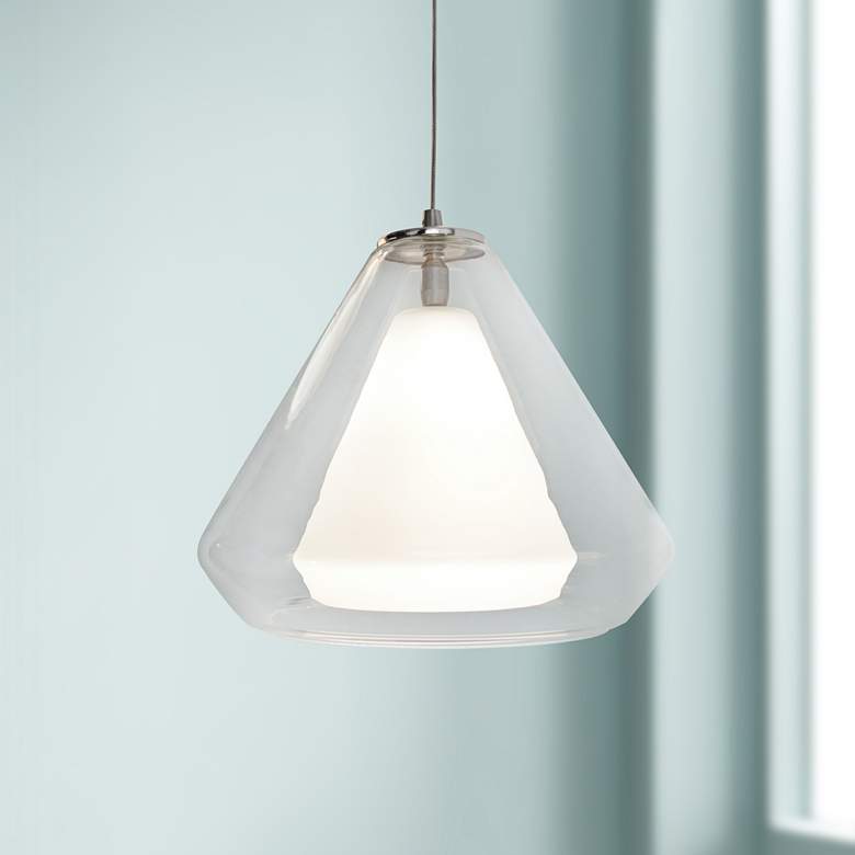 Image 1 Armitage 10 inch Wide Satin Nickel and Glass Modern LED Mini Pendant