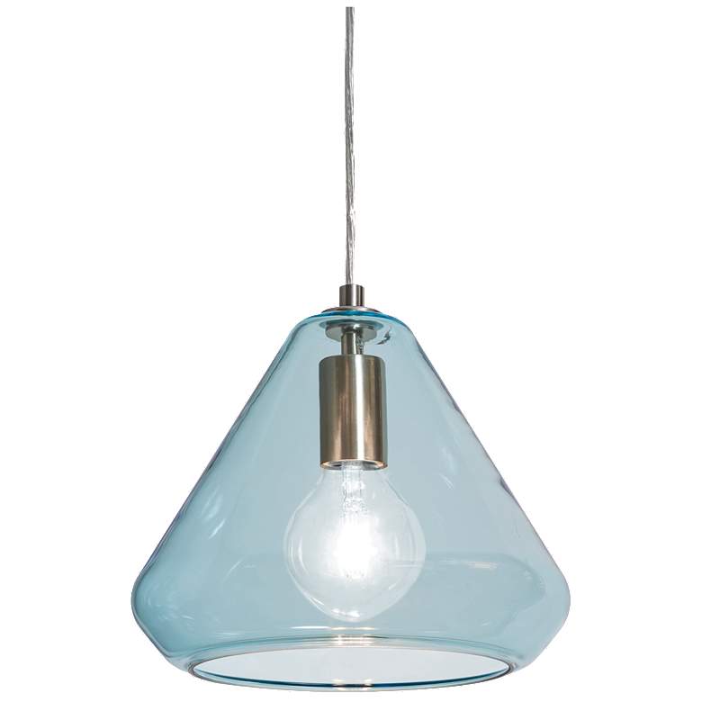 Image 1 Armitage 10" Wide Satin Nickel Mini Pendant with Aqua Glass