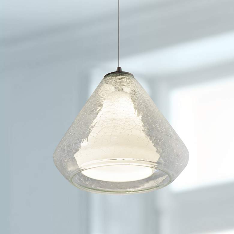Image 1 Armitage 10"W Nickel LED Mini Pendant w/ Clear Crackle Glass