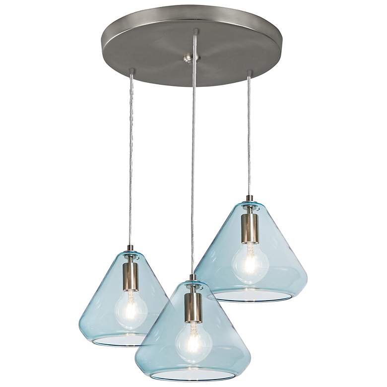 Image 1 Armitage 21 1/4" Wide Satin Nickel and Aqua 3-Light Pendant