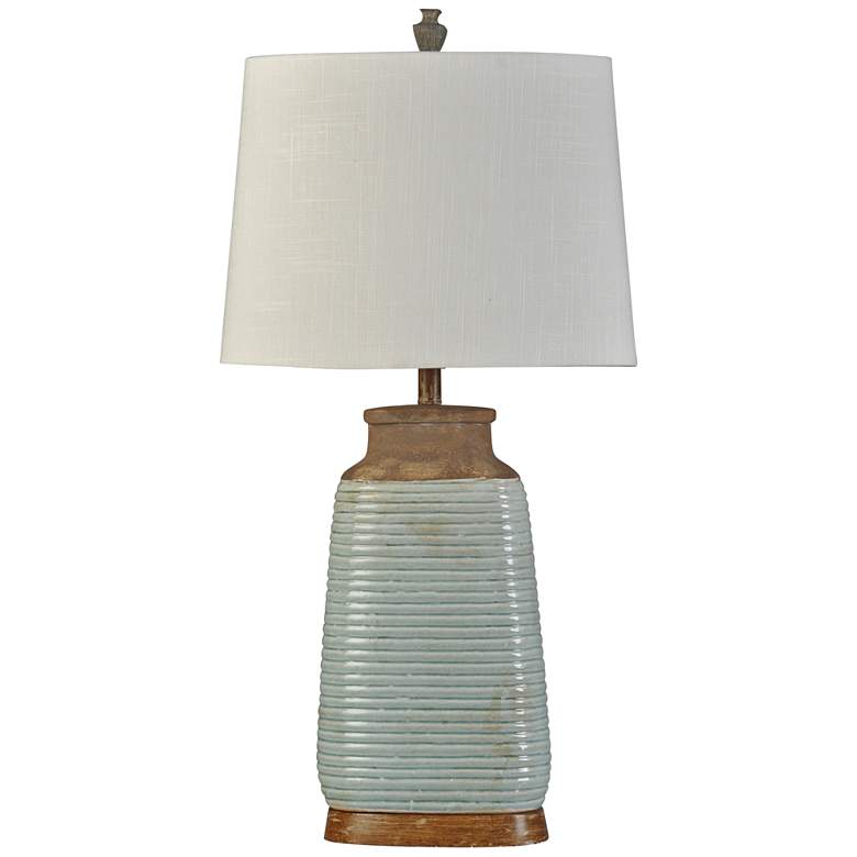 Image 1 Armond Ribbed Vase 35 inch High Light Brown and Blue Ceramic Table Lamp