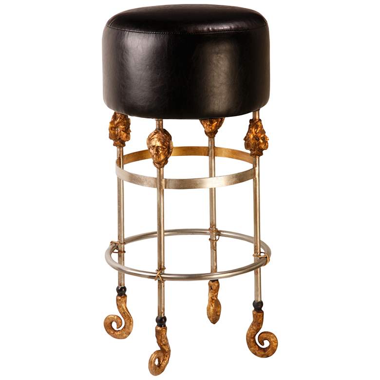 Image 1 Armory 31 inch Black Leather and Chrome Gold Bar Stool