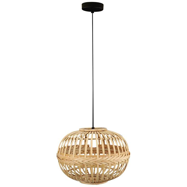 Image 1 Armsfield - 1-Light Oval Pendant - Brown Finish - Brown Wood Shade