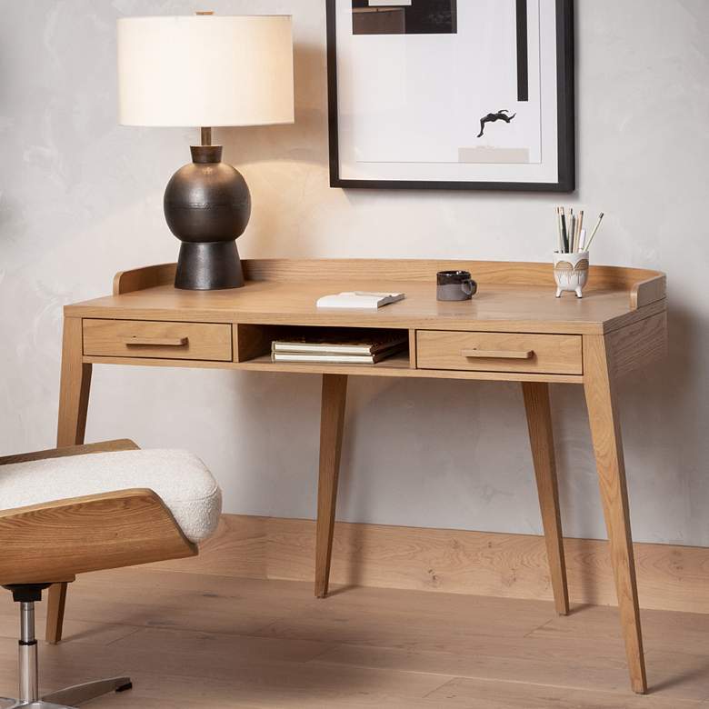 Image 1 Armstrong 55 1/2" Wide Burnished Oak 2-Drawer Modern Desk