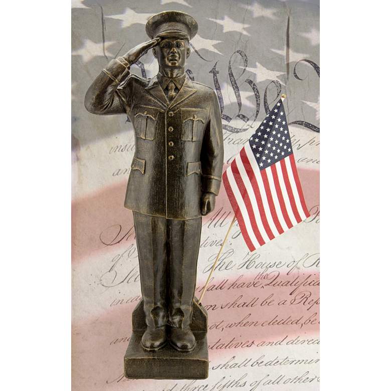 Image 1 Army Dress Uniform 30 inch High Bronze Outdoor Statue with Flag