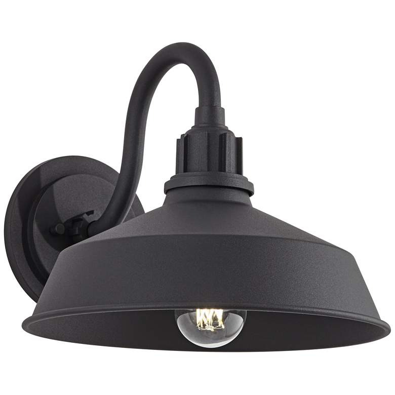 Image 3 Arnett 10 1/2" High Textured Black Barn Light Wall Sconce